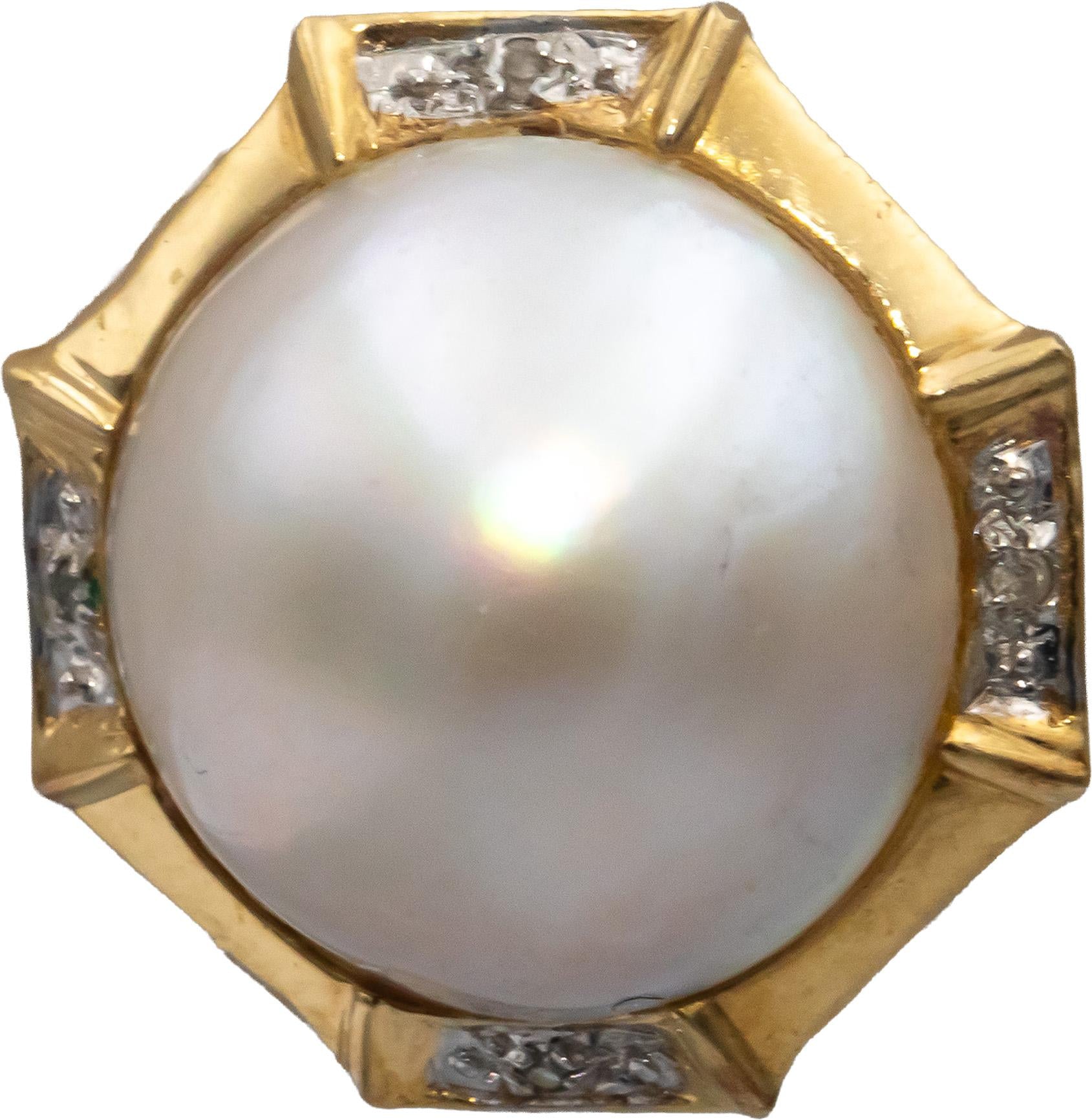 14k Yellow Gold Diamond & 15mm Mabe Pearl Clip-On Earrings 0.05CT