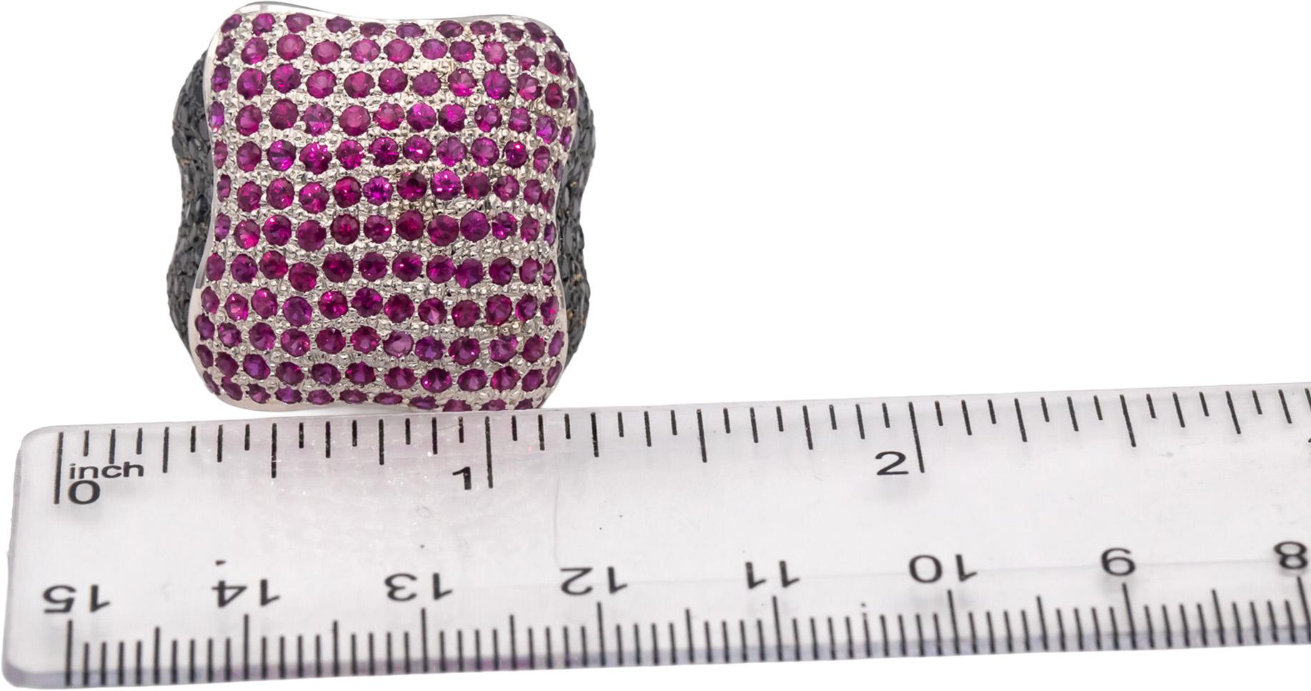 18k White Gold Black Diamond & Ruby Cluster Dome Ring 2.80CTW Size 8.75