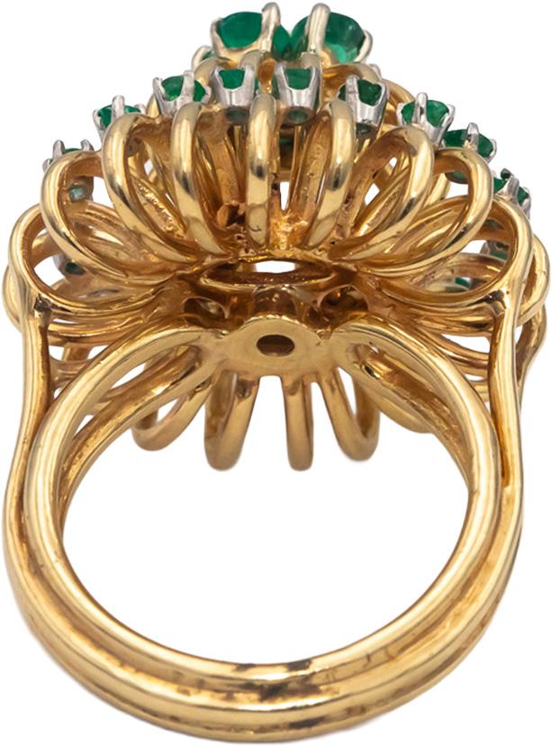14k Yellow Gold Round Diamond & Emerald Cocktail Ring 0.93CT Size 7