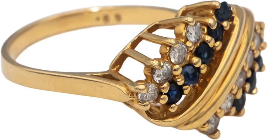 14k Yellow Gold Round Diamond & Blue Sapphire Cocktail Ring 0.50CT Size 7