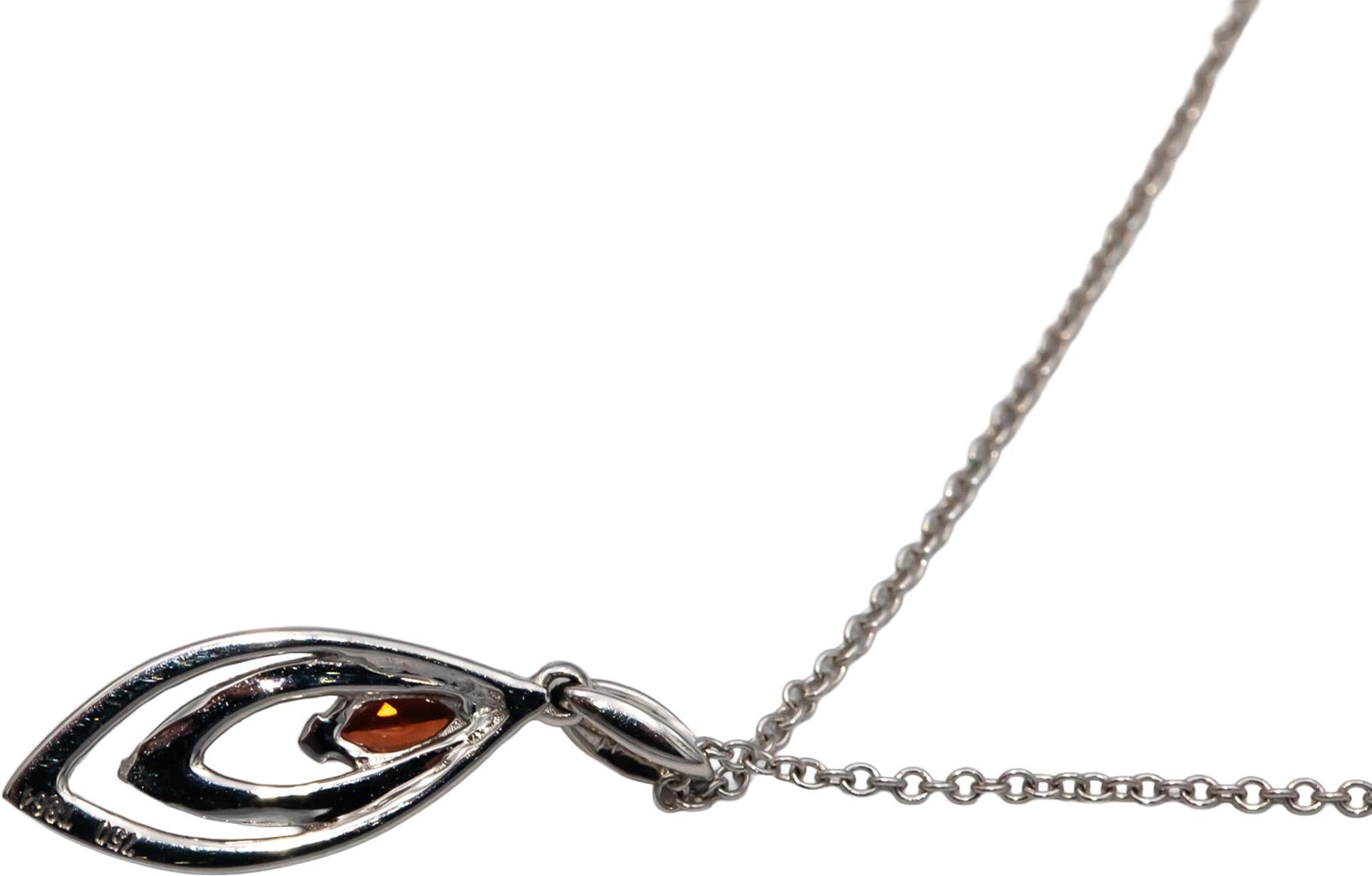 18k White Gold Round Diamond Marquise Cut Tourmaline Pendant Necklace 0.19CTW