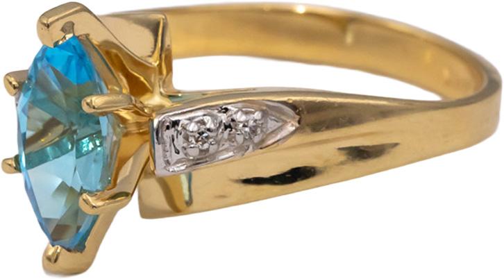 14k Yellow Gold Blue Topaz and Diamond Cocktail Ring 1.03CTW Size 6.25