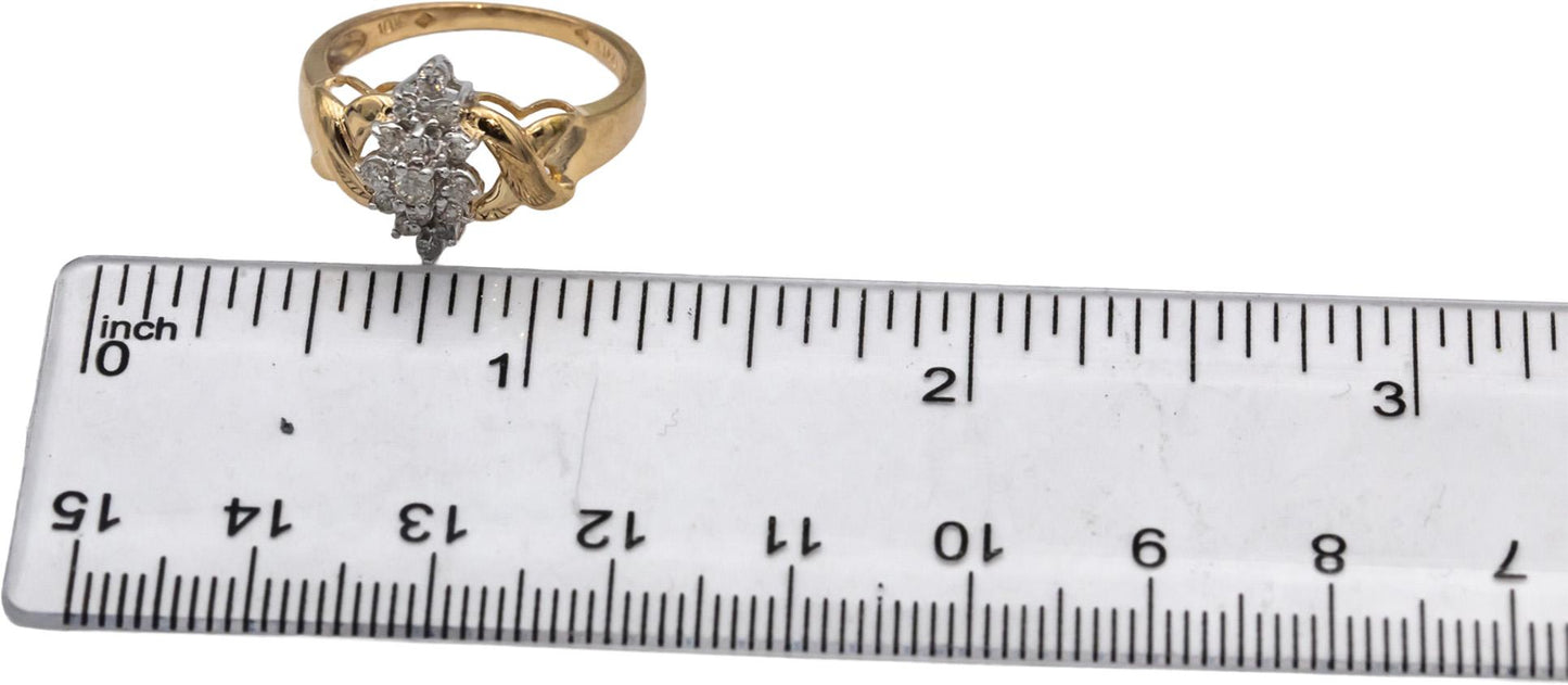10k Yellow & White Gold Round Diamond Cluster Cocktail Ring 0.20CT Size 7