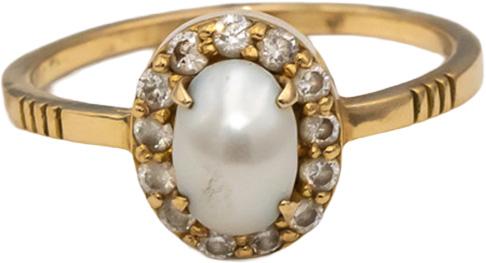 18k Yellow Gold Round Diamond and Mabe Pearl Halo Ring 0.23CT Size 6