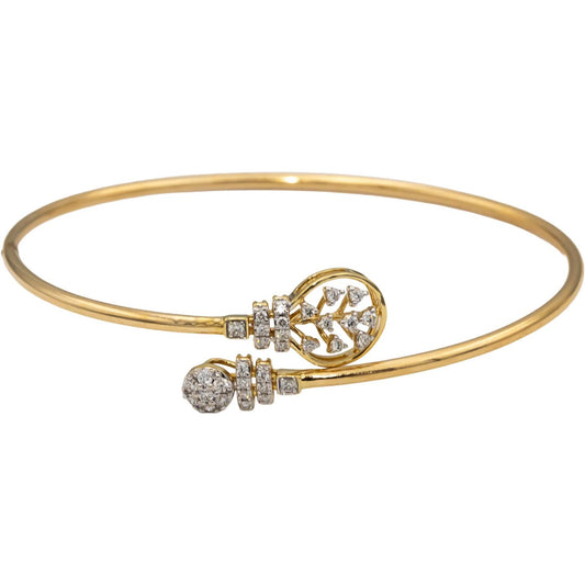 18k Yellow Gold VS Round Diamond Cuff Bangle Semi-Flexible Bracelet 0.37CT