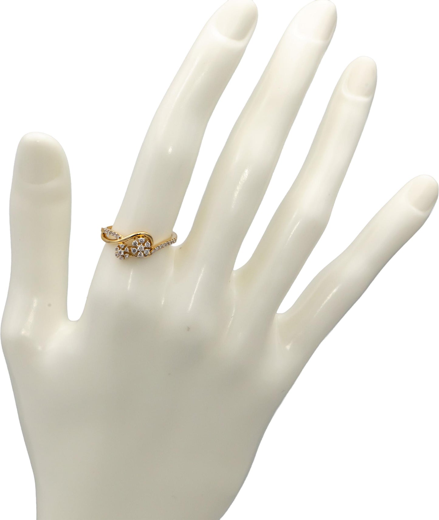 18k Yellow Gold VS Round Diamond Swirl Flower Ring 0.19CT Size 6.5
