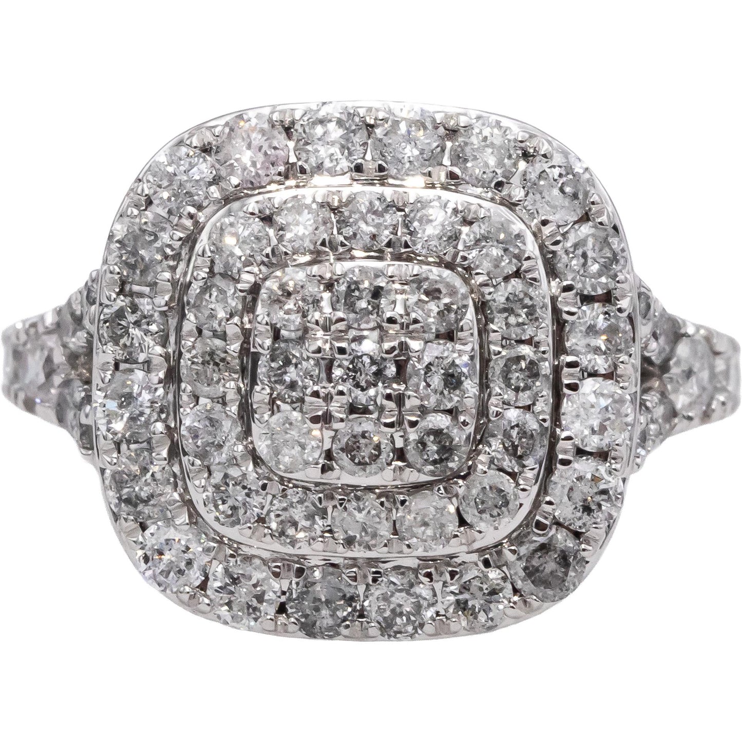 10k White Gold Round Diamond Cluster Cocktail Ring 2.0CT Size 7