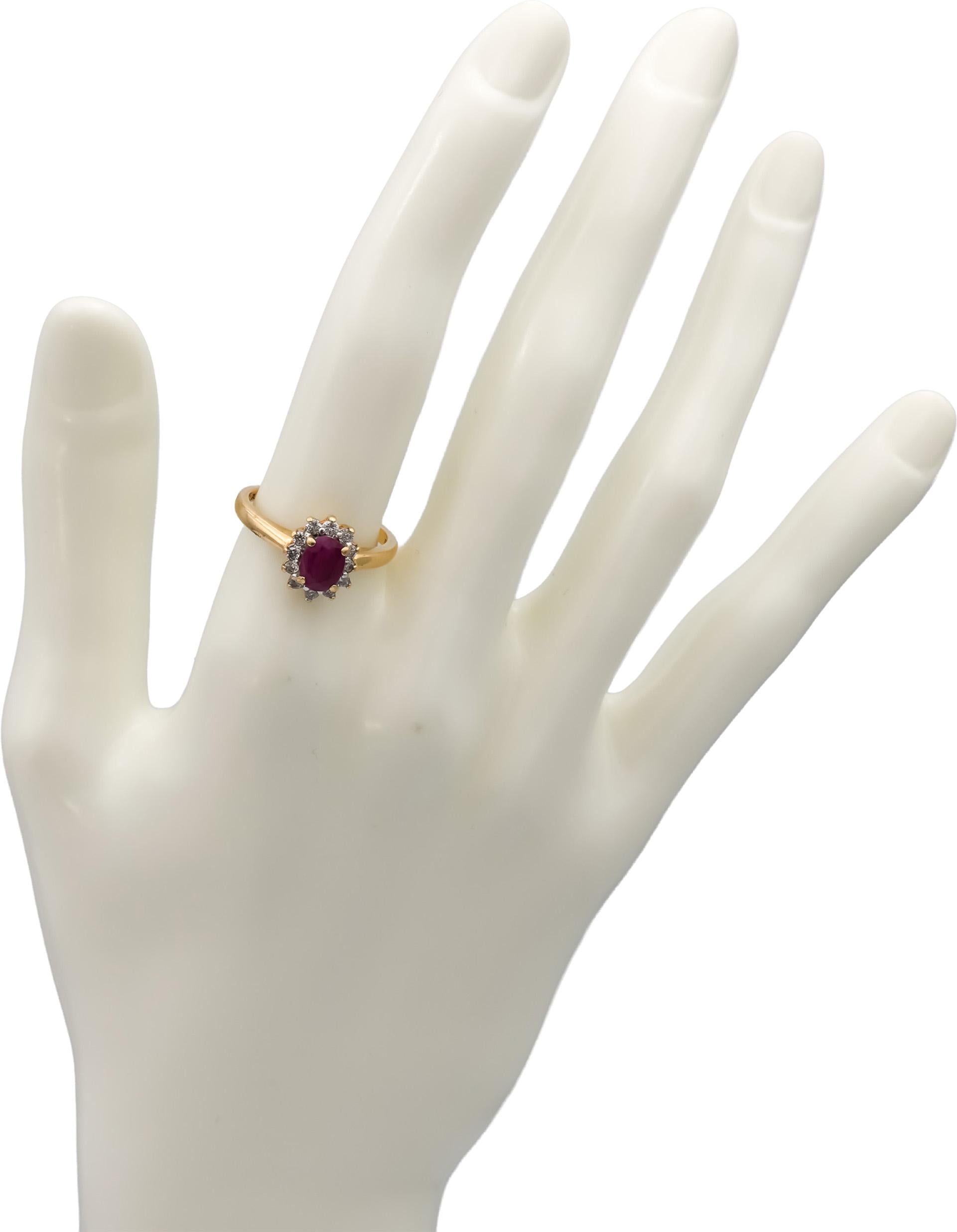 Oval Ruby and Round Diamond 14k Yellow Gold Halo Ring 1.0CT Size 6.75