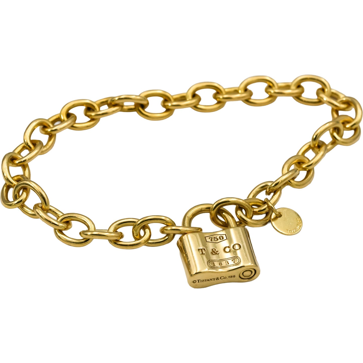 TIFFANY & CO. 18k Yellow Gold 1837 Lock Circle Chain Link Bracelet