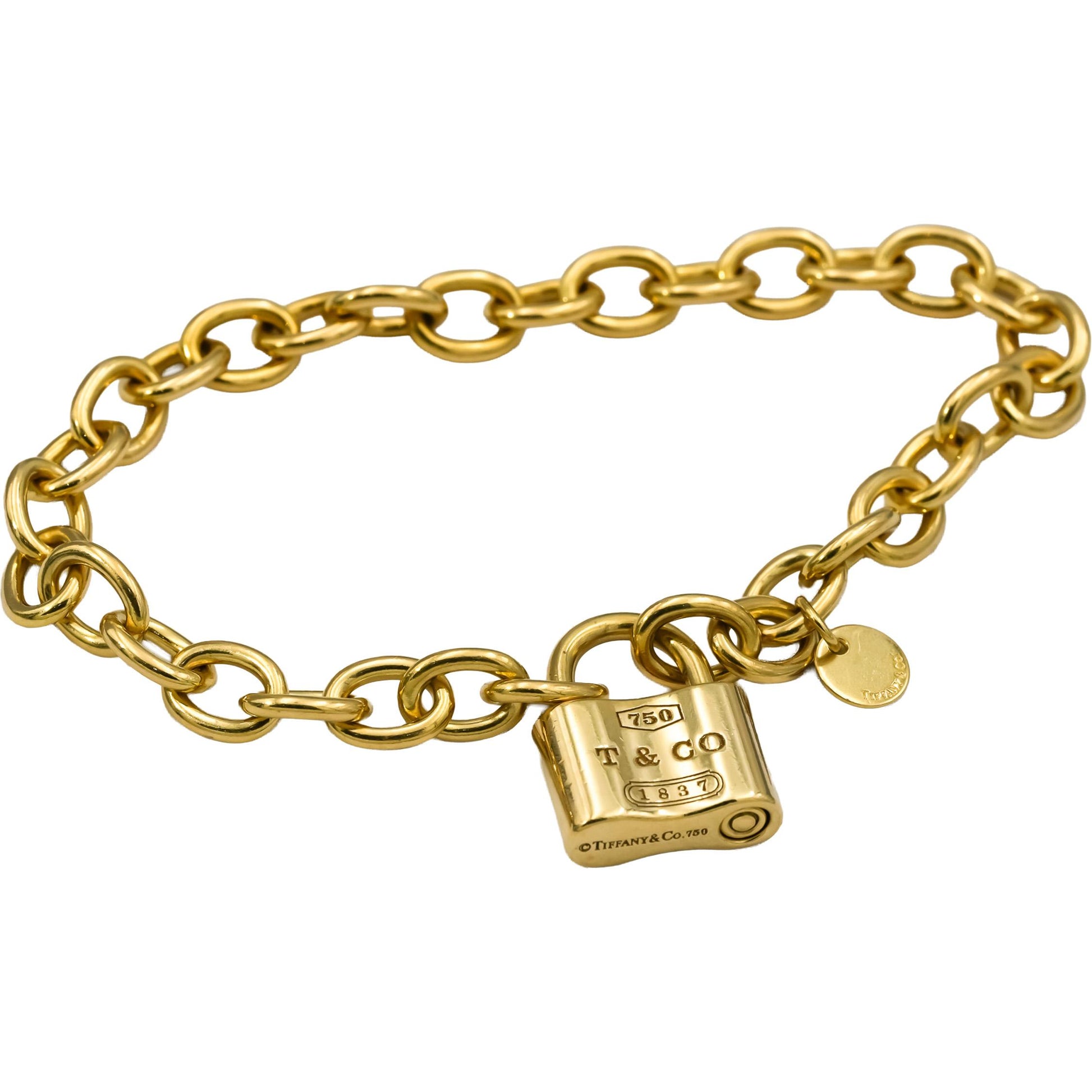 TIFFANY & CO. 18k Yellow Gold 1837 Lock Circle Chain Link Bracelet