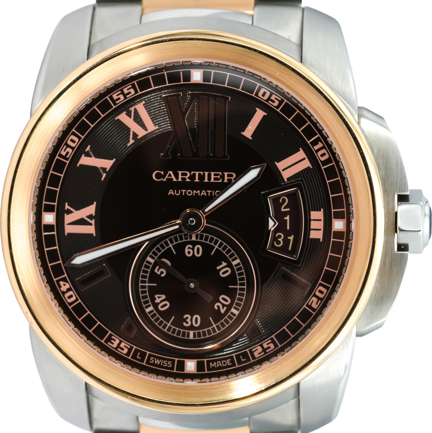 CARTIER 18k Rose Gold Stainless Steel Calibre De Cartier 3389 Automatic Watch