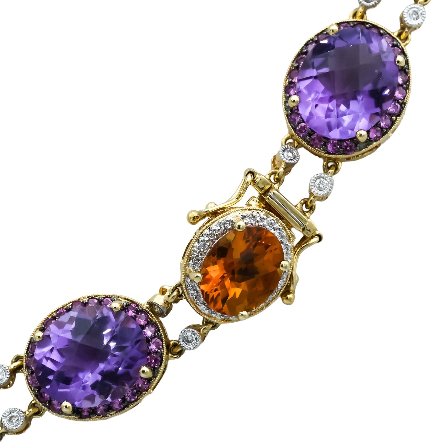 14k Yellow Gold Assorted Gemstone and Diamond Fancy Link Necklace 91.0CTW