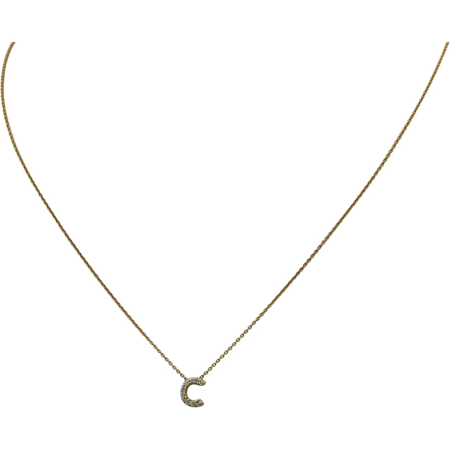 ROBERTO COIN 18k Gold Diamond Tiny Treasures Letter "C" Pendant Necklace .03CT