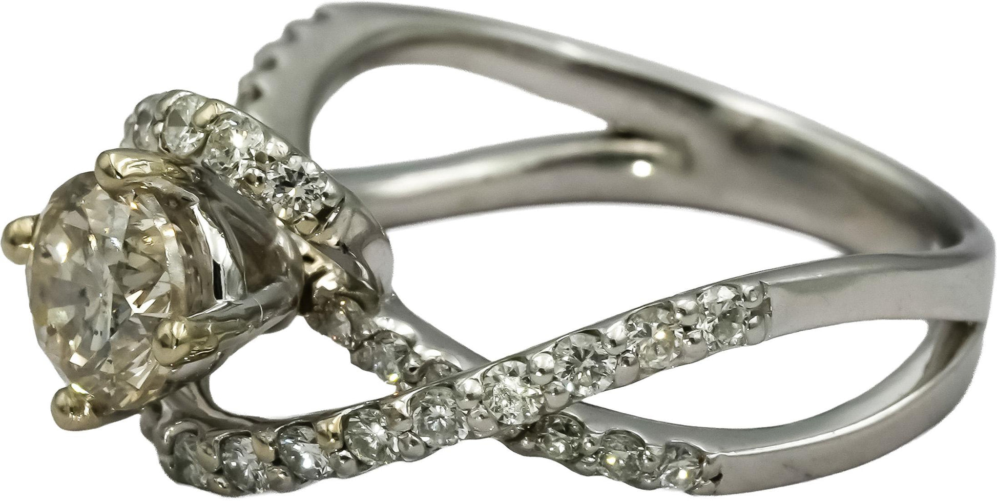14k White Gold Round Diamond Engagement Ring 1.61CT w/ 1.11CT Center Size 7