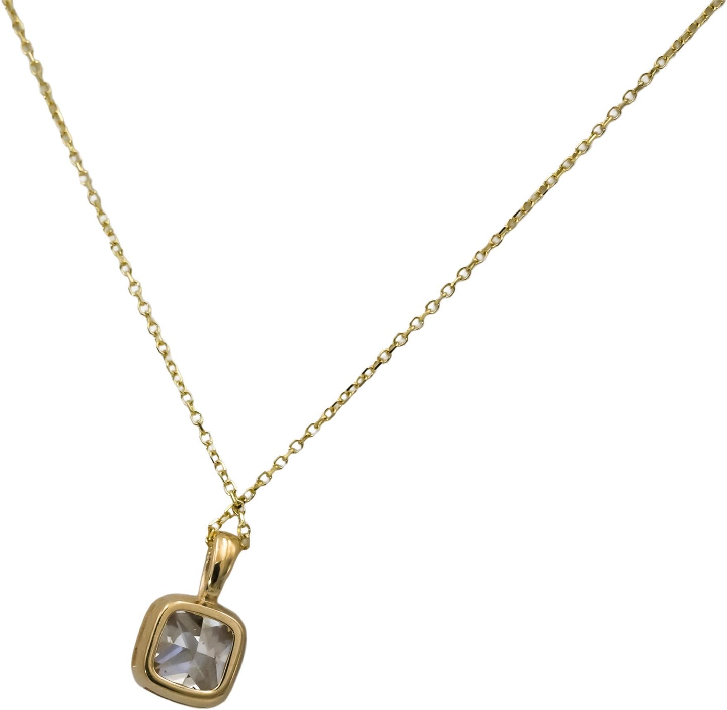 14k Yellow Gold Cushion Cut Bezel Set Diamond Solitaire Pendant Necklace 1.67CT