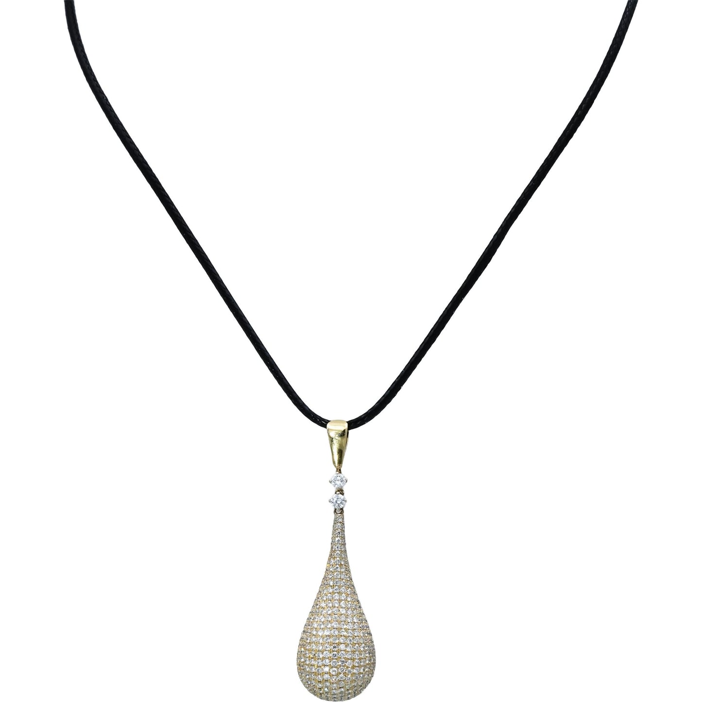 18k & 14k Yellow Gold VS Round Pave Diamond Teardrop Pendant Necklace 3.0CT