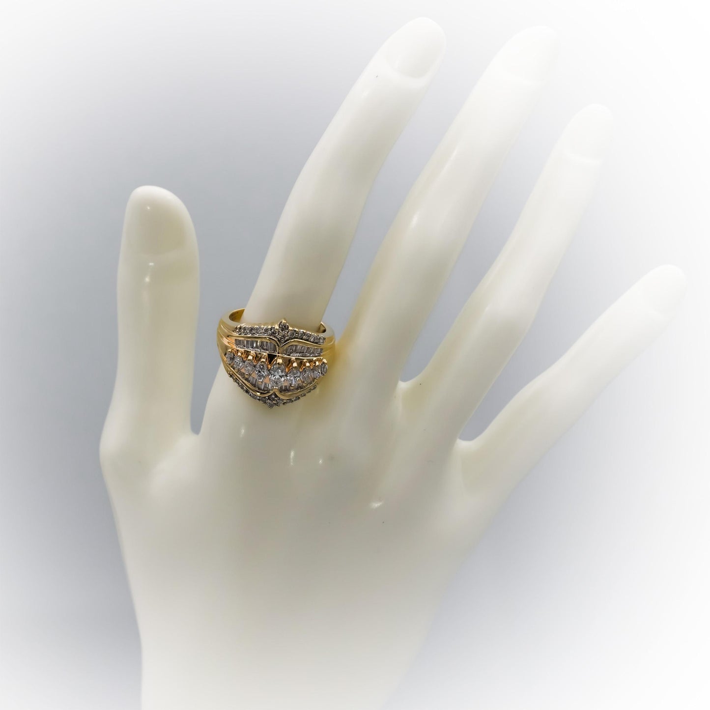 14k Yellow Gold Marquise Round Baguette Diamond Cocktail Ring 1.50CT Size 9