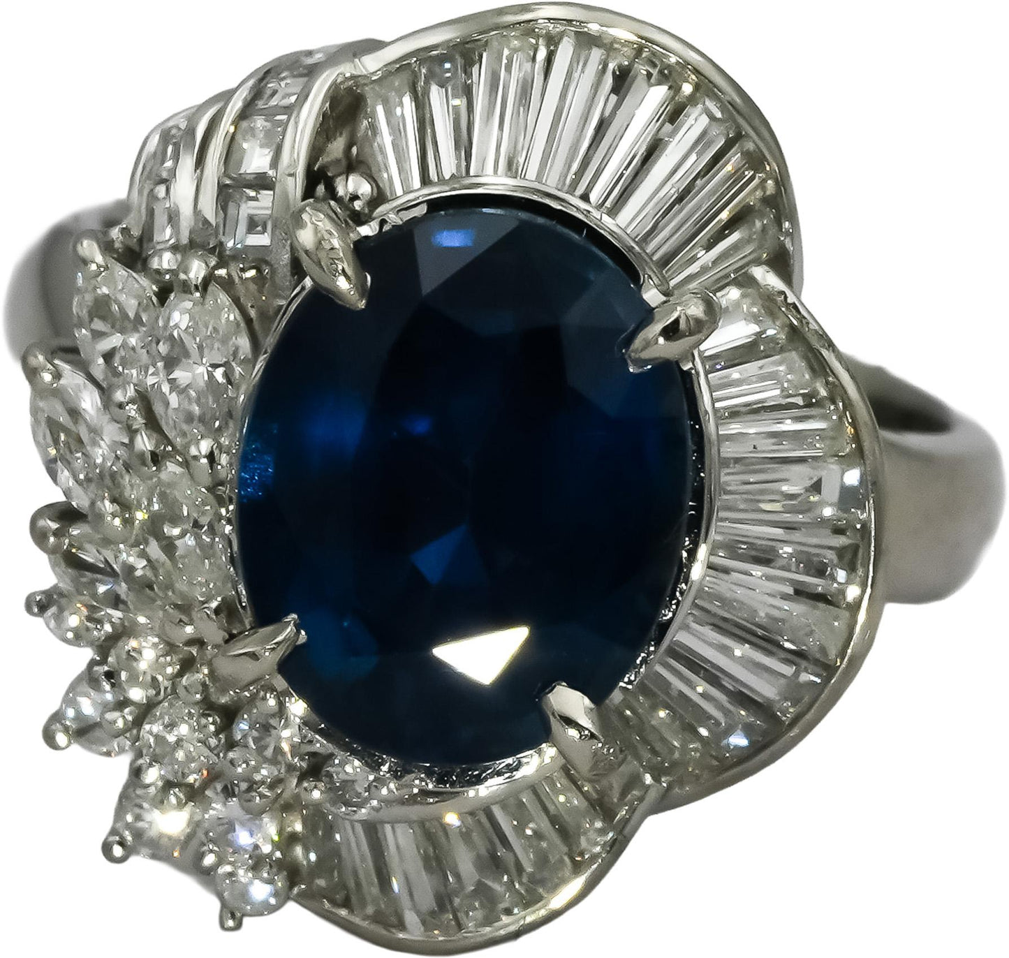 GIA Certified Platinum Sapphire and Diamond Cocktail Ring 4.41CT Size 5.75