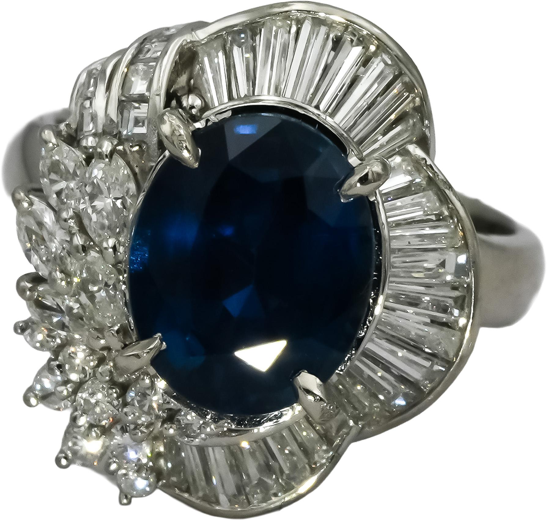 GIA Certified Platinum Sapphire and Diamond Cocktail Ring 4.41CT Size 5.75