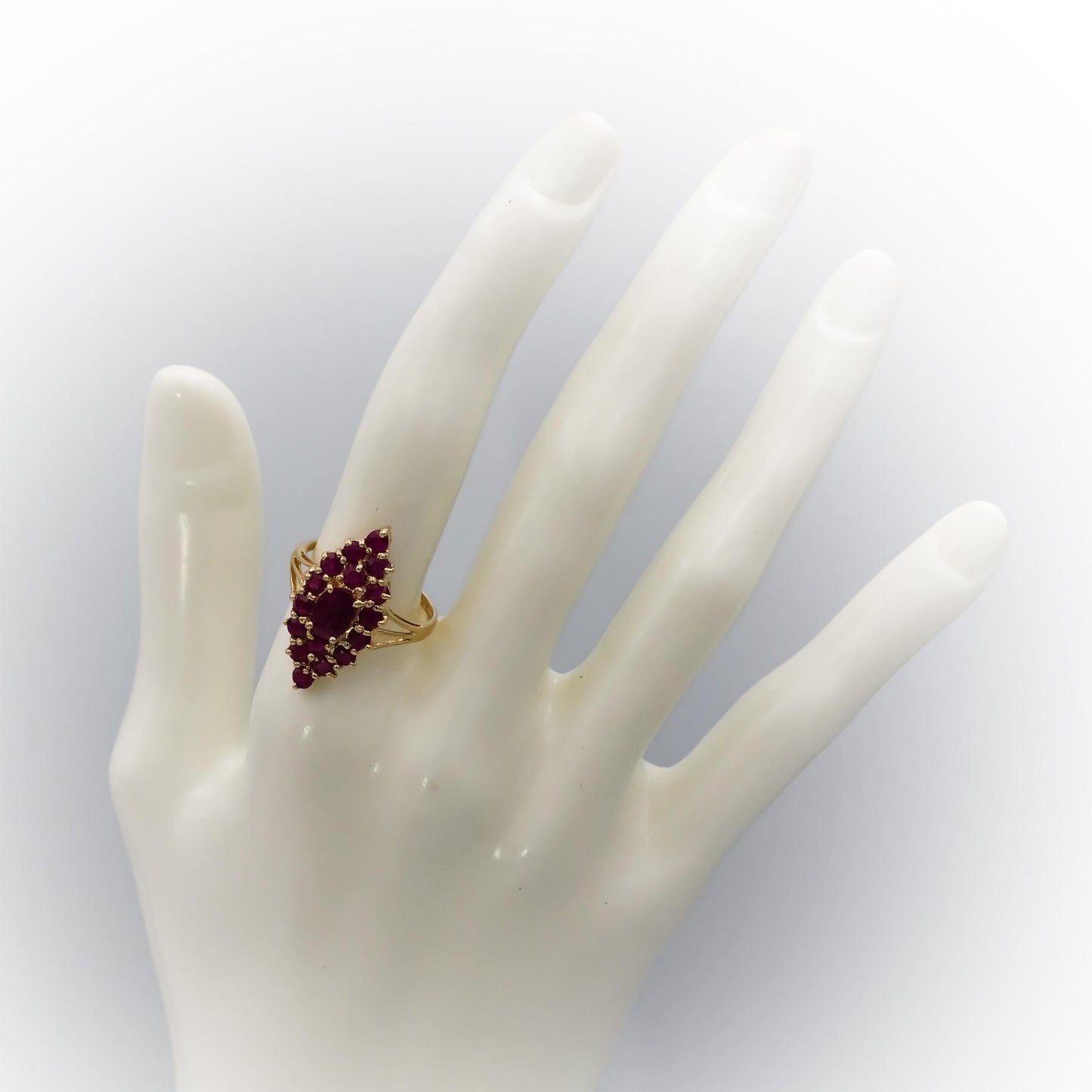14k Yellow Gold Oval and Round Ruby Cocktail Ring 2.0CT Size 8