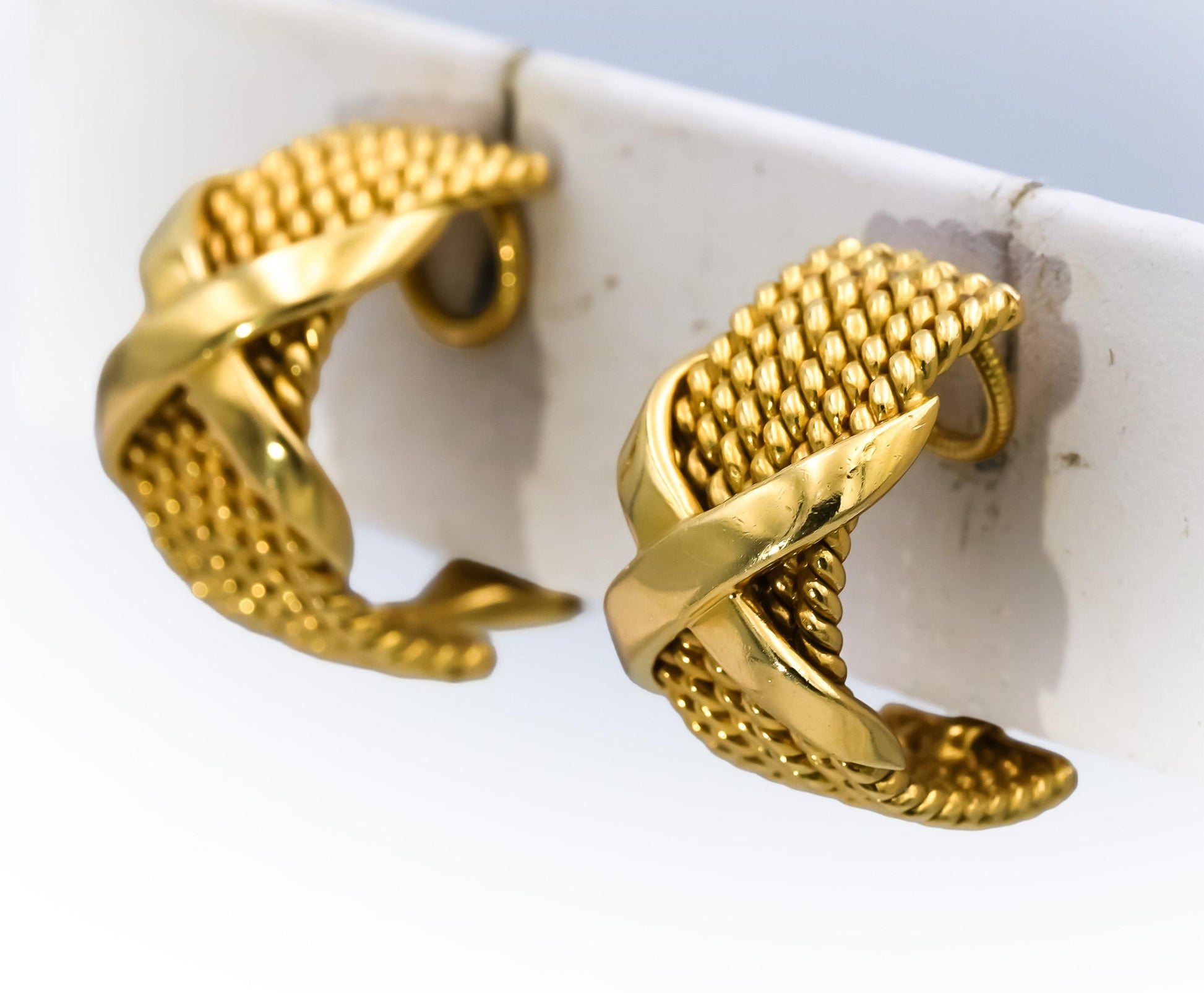TIFFANY & CO. 18k Gold Jean Schlumberger Six-Row Rope "X" Clip-On Earrings
