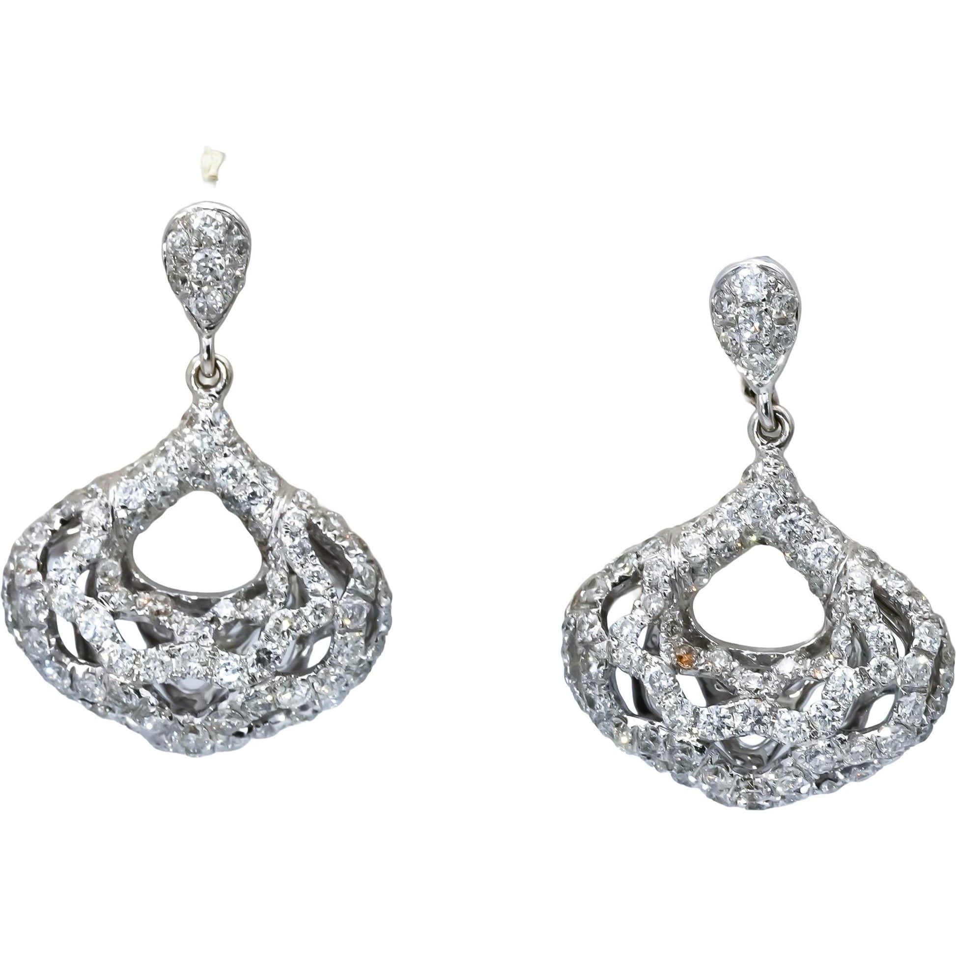 18k White Gold Round Diamond Drop Dangle Earrings 2.0CT