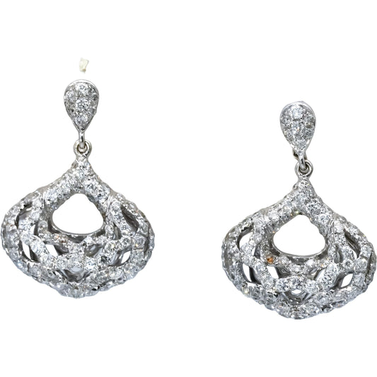 18k White Gold Round Diamond Drop Dangle Earrings 2.0CT