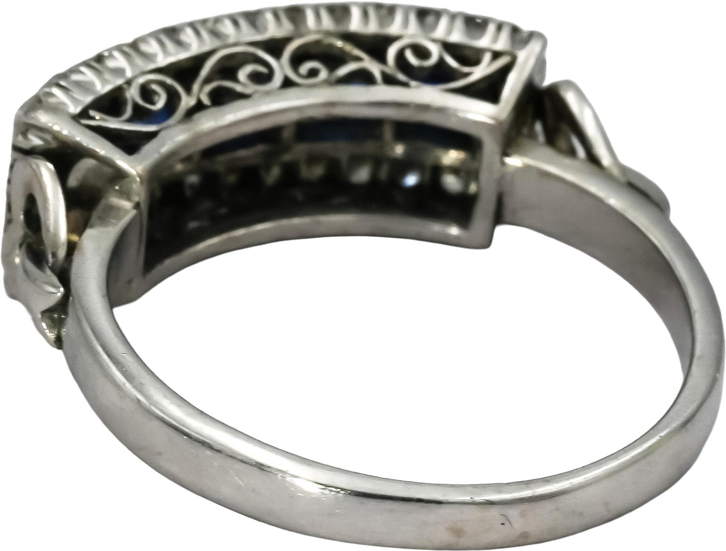 Art Deco Antique 14k White Gold Diamond & Synthetic Sapphire Ring 1.80CT Sz 8