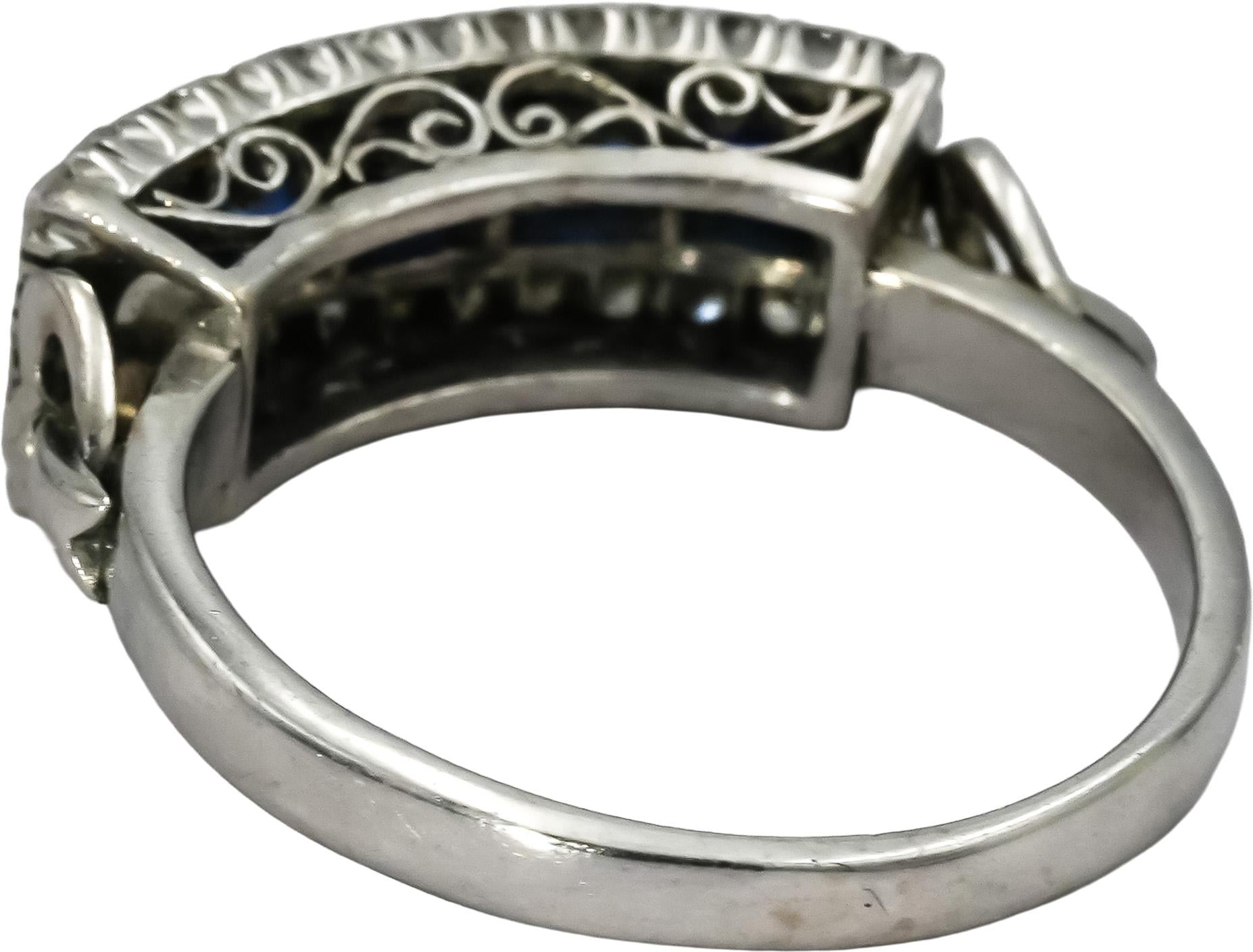 Art Deco Antique 14k White Gold Diamond & Synthetic Sapphire Ring 1.80CT Sz 8