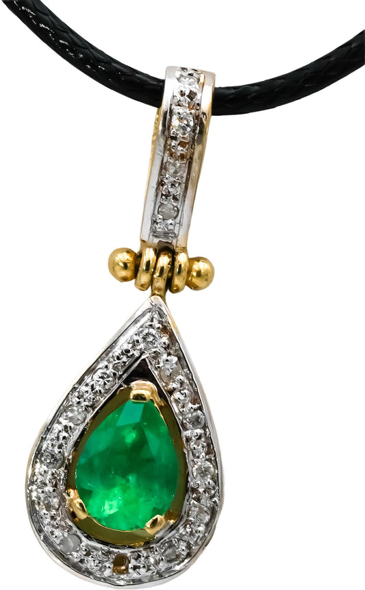 18k Yellow Gold Diamond and Emerald Pendant Necklace 1.15CT