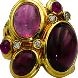DAVID YURMAN 18k Yellow Gold Tourmaline Garnet Ruby Diamond Mosaic Ring Sz. 5.75