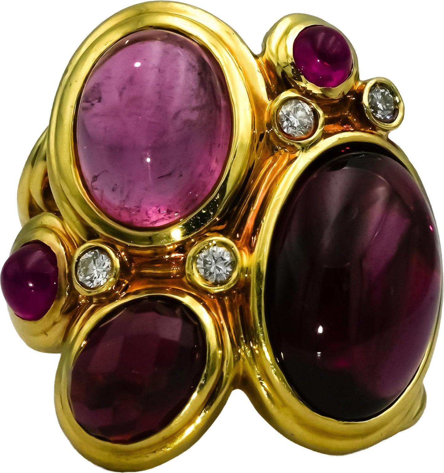 DAVID YURMAN 18k Yellow Gold Tourmaline Garnet Ruby Diamond Mosaic Ring Sz. 5.75