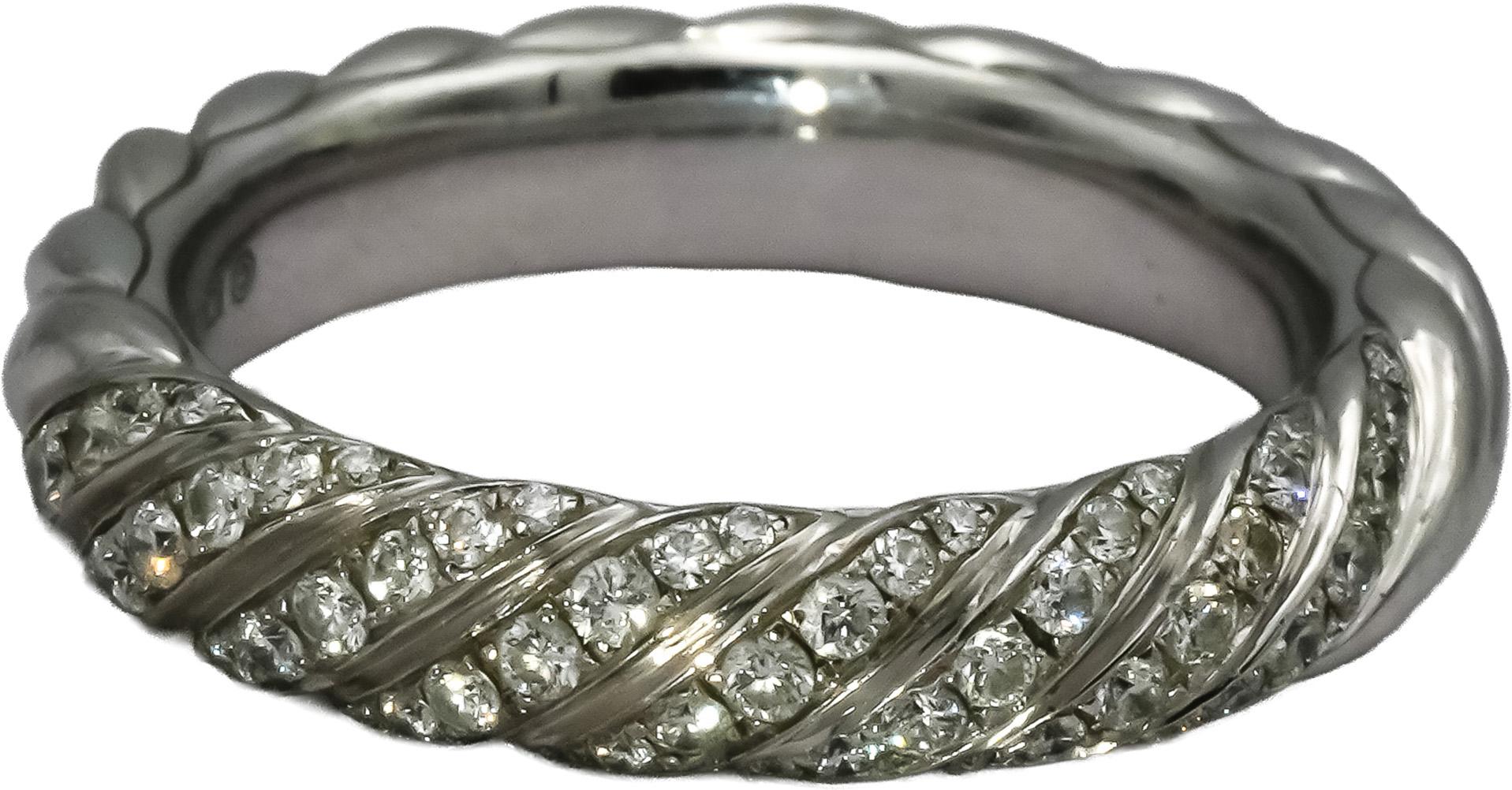 DAVID YURMAN 18k White Gold VS Diamond Sculpted Cable Ring 0.39CT Size 7.5