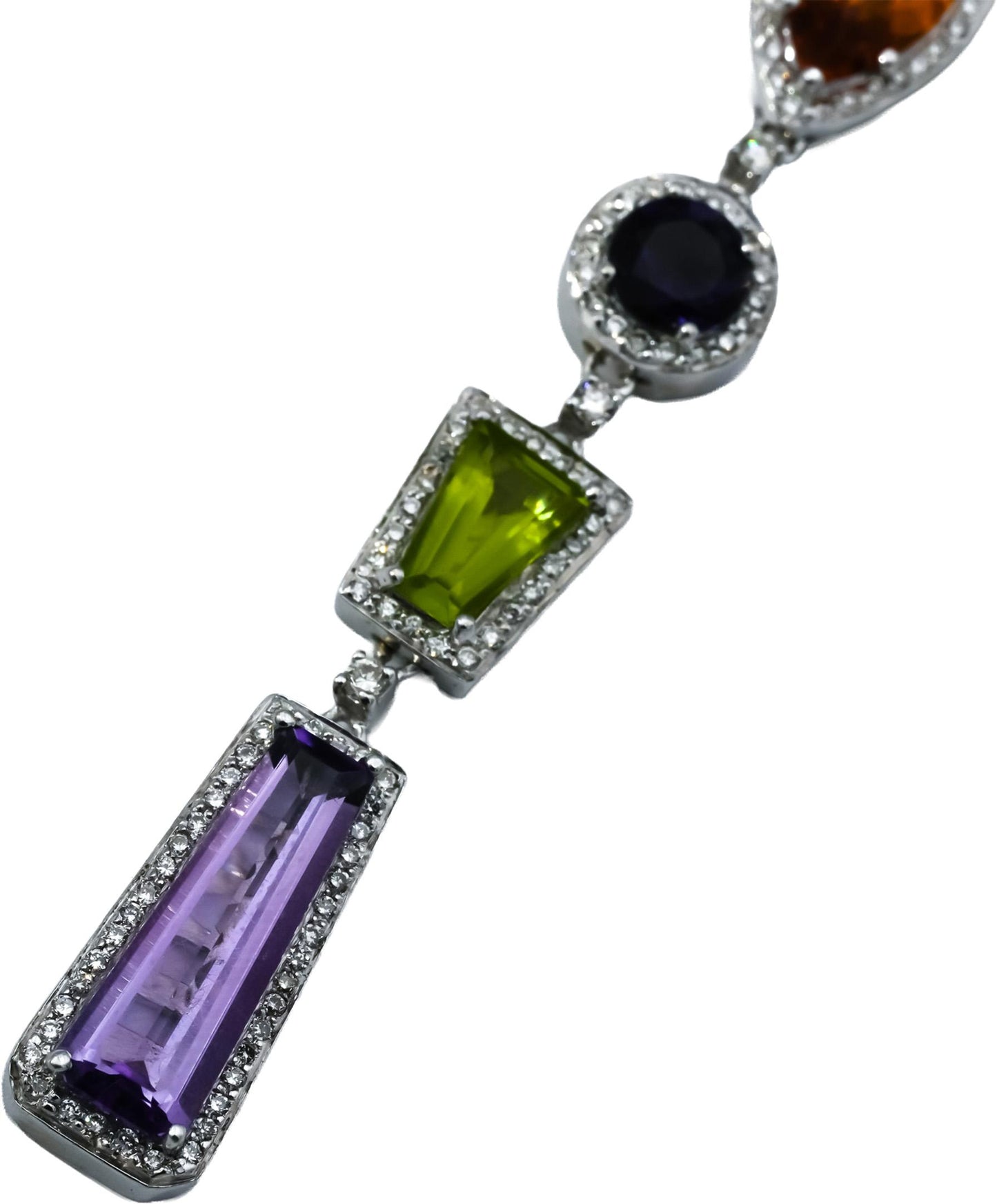 14k White Gold Diamond and Multi-Color Gemstone Dangle Pendant 0.75CT
