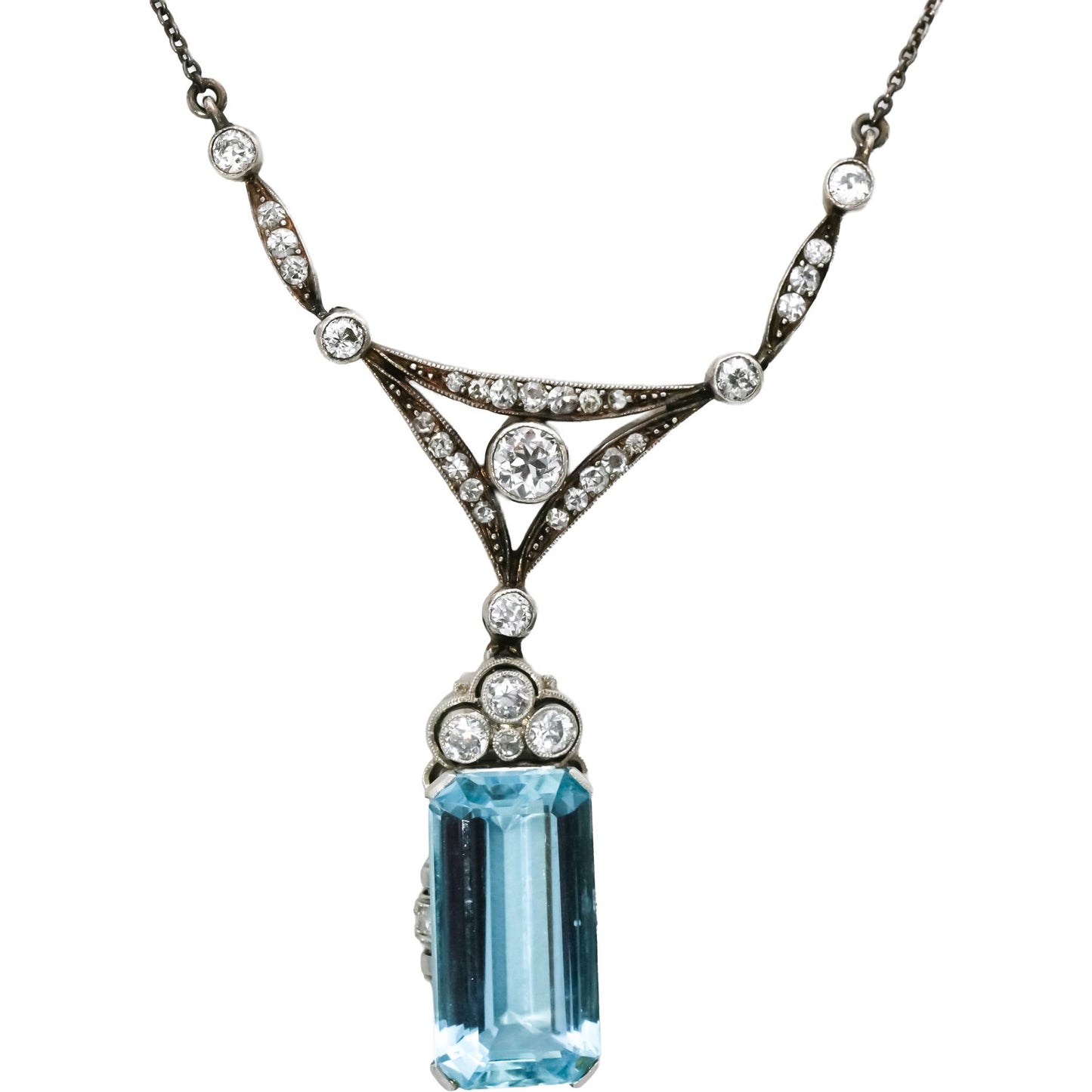 Edwardian Platinum Sterling Silver Diamond Topaz Pendant Necklace 10.50CT