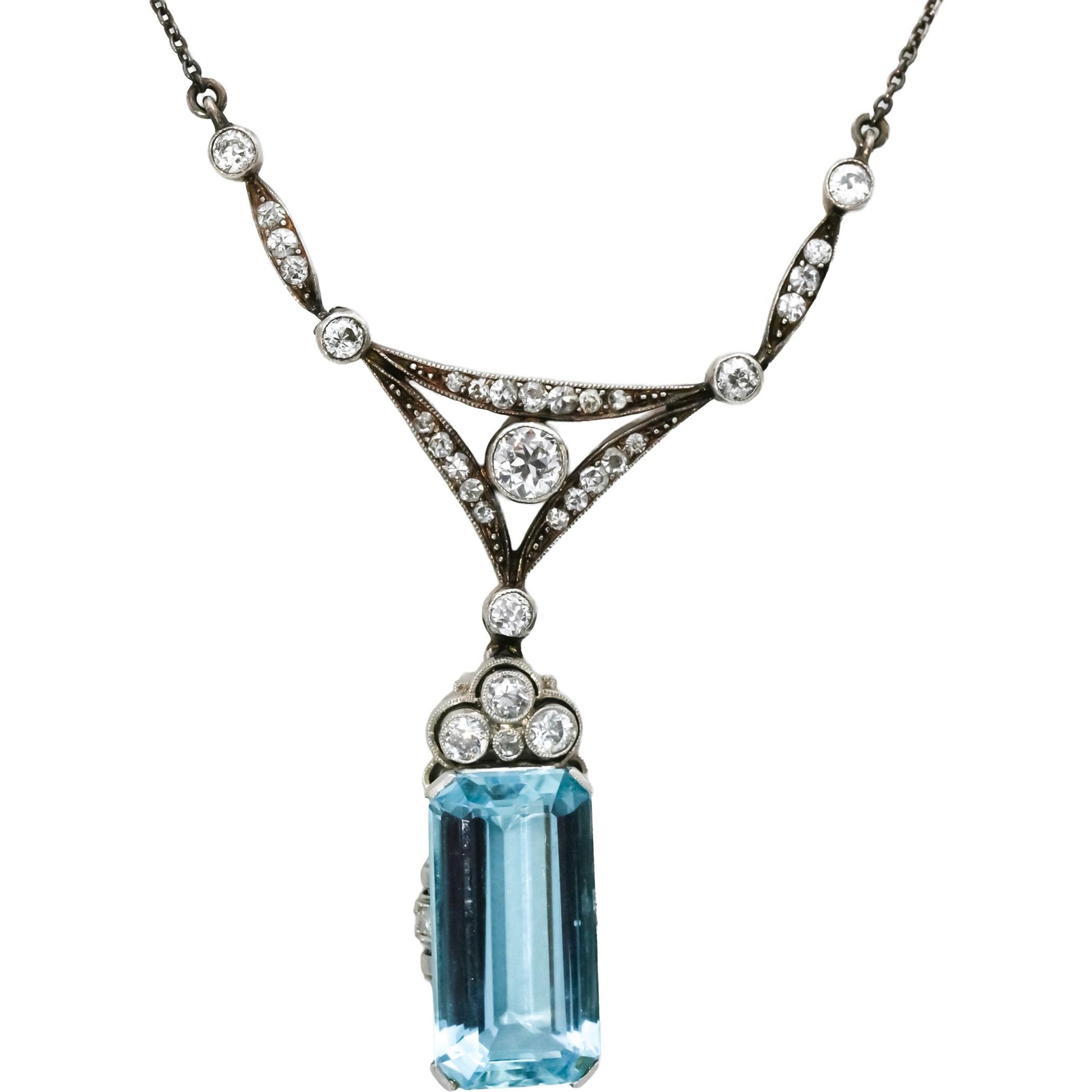 Edwardian Platinum Sterling Silver Diamond Topaz Pendant Necklace 10.50CT