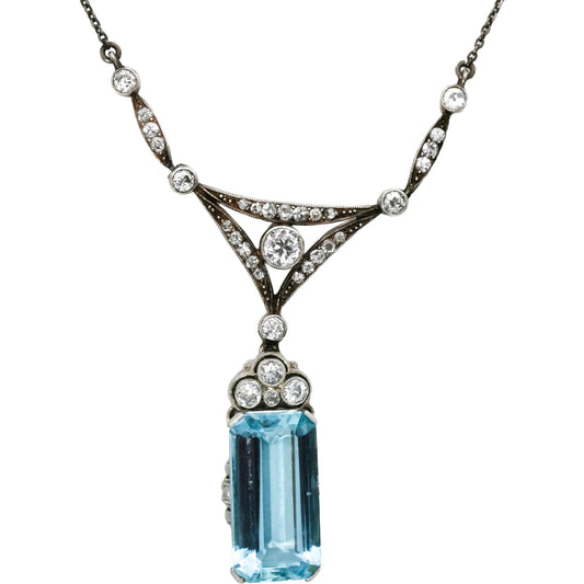 Edwardian Platinum Sterling Silver Diamond Topaz Pendant Necklace 10.50CT