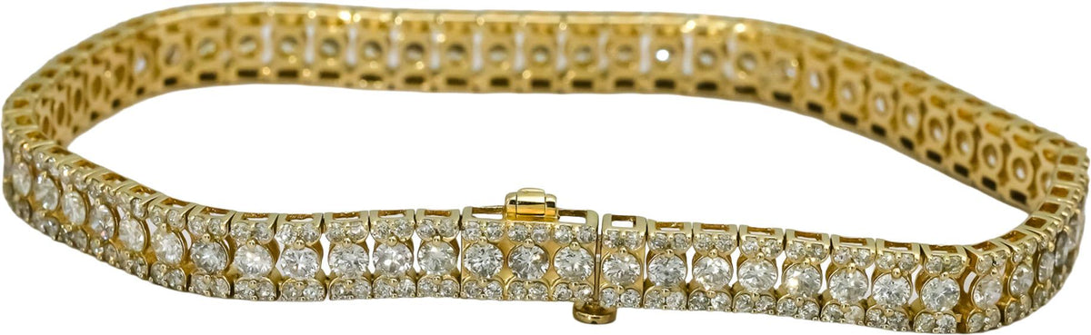 10k Yellow Gold Round Natural Diamond Three Row Bracelet 6.0CT