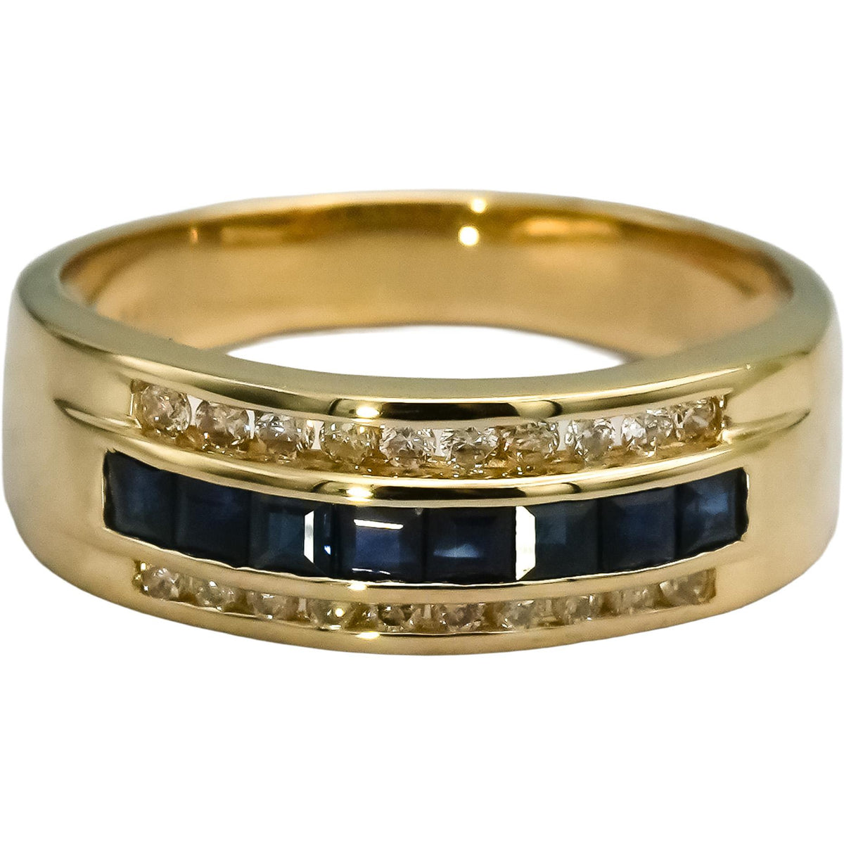 14k Yellow Gold Diamond and Sapphire Band Ring 0.65CT Size 6