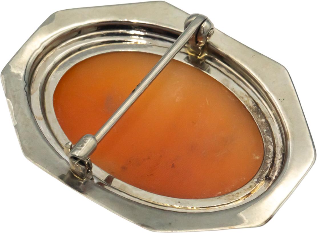 10k White Gold 22.7 x 16.5mm Carved Carnelian Cameo Brooch