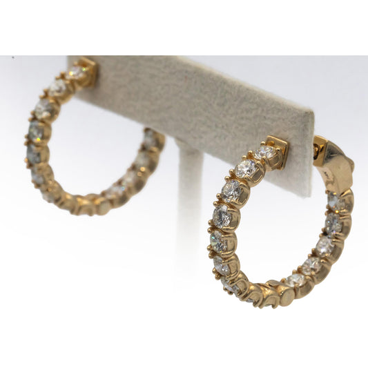 Round Cut Diamond 14k Yellow Gold VS Inside Out Hoop Earrings 5.41CT