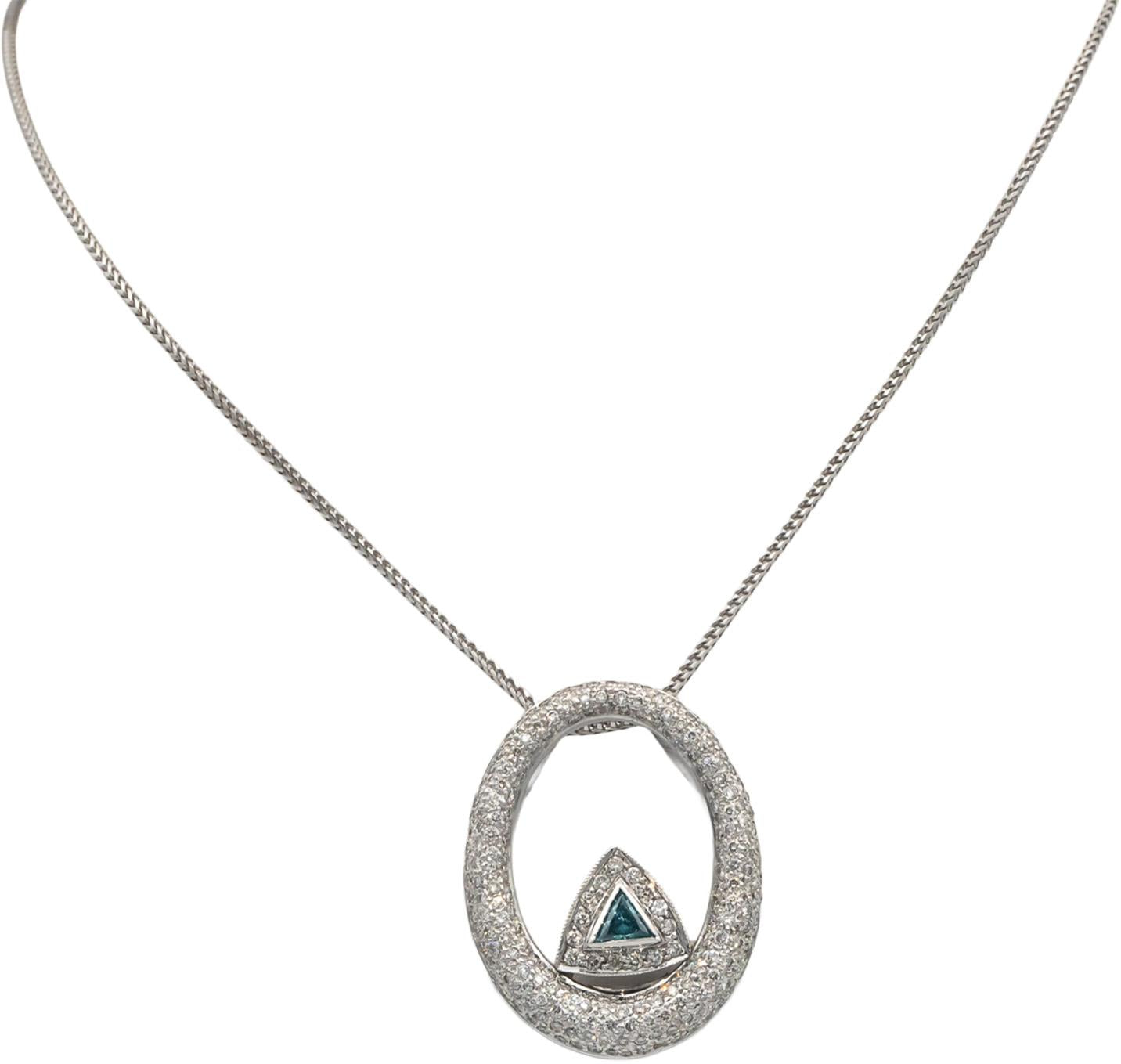 14k White Gold White and Blue Diamond Cluster Pendant Necklace 1.75CT