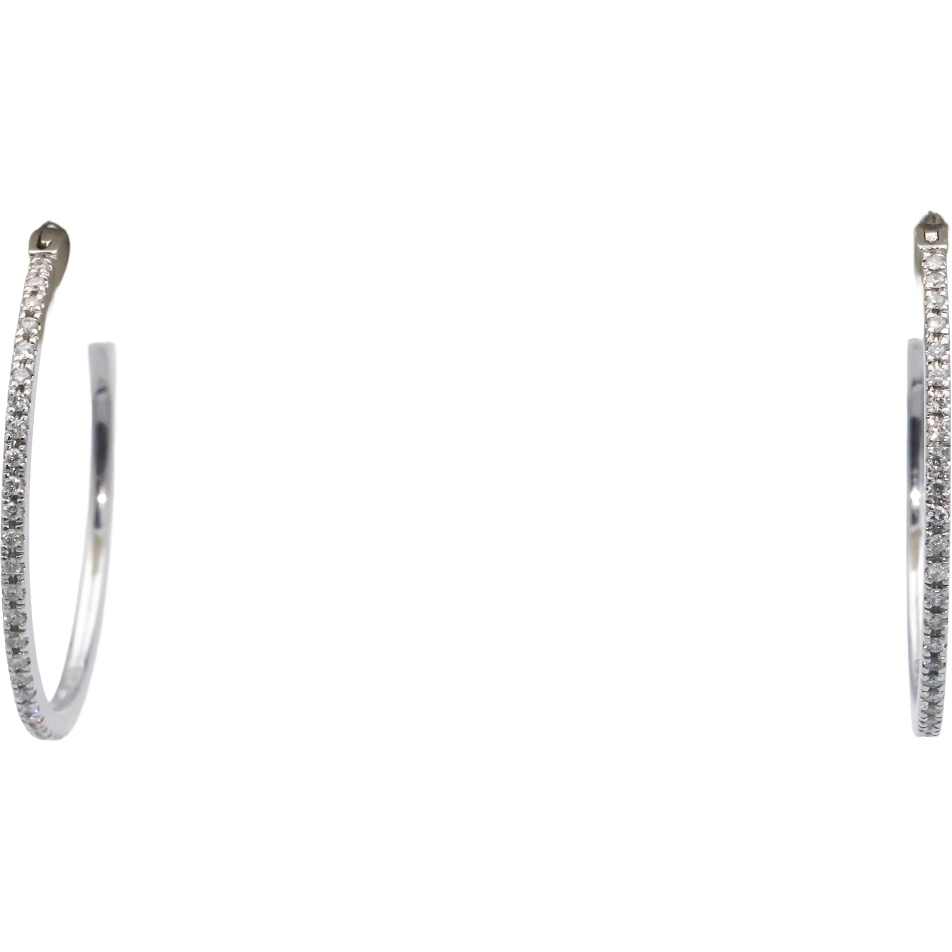 14k White Gold Jewelry 0.50CT Round Cut Diamond Hoop Earrings