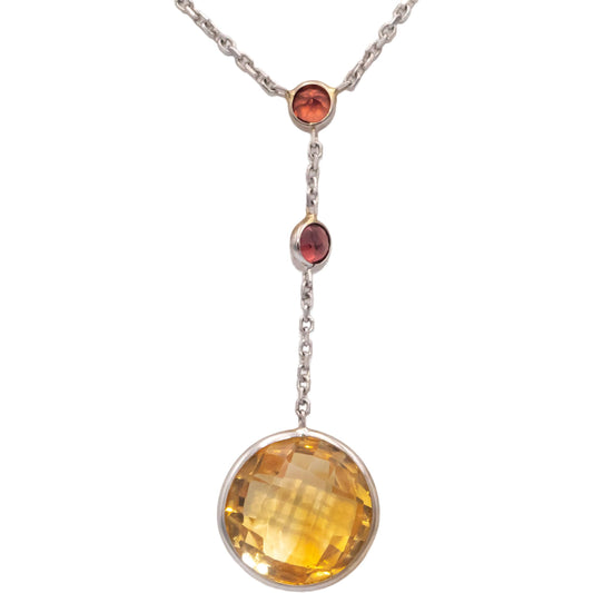14k White Gold 4.0CT Citrine and Pink Tourmaline Dangle Drop Chain Necklace