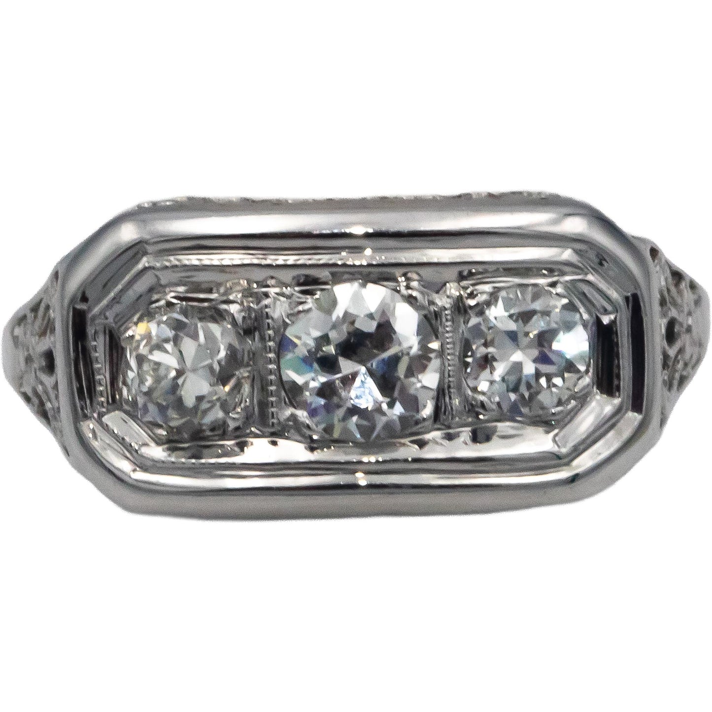 Vintage Antique 14k Gold 0.85CT VS Diamond Filigree Ring Size 4 w/ 0.25CT Center