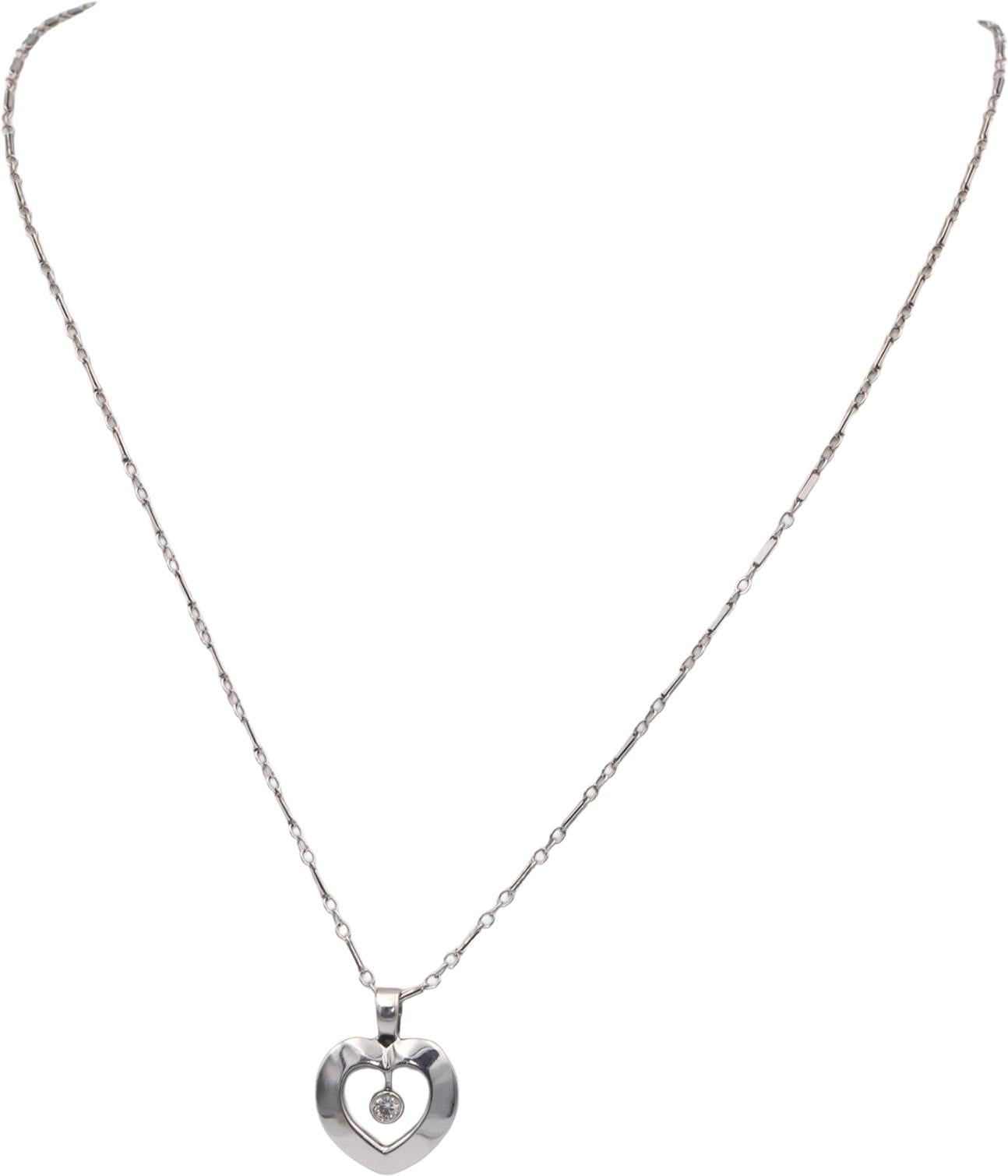14k White Gold 0.10CT Round Cut Diamond Solitaire Heart Pendant Necklace