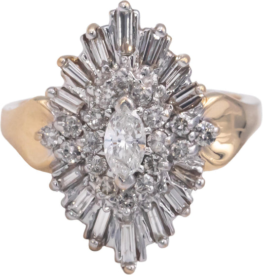 14k Yellow Gold 1.0CT Diamond Cluster Cocktail Ring Size 7