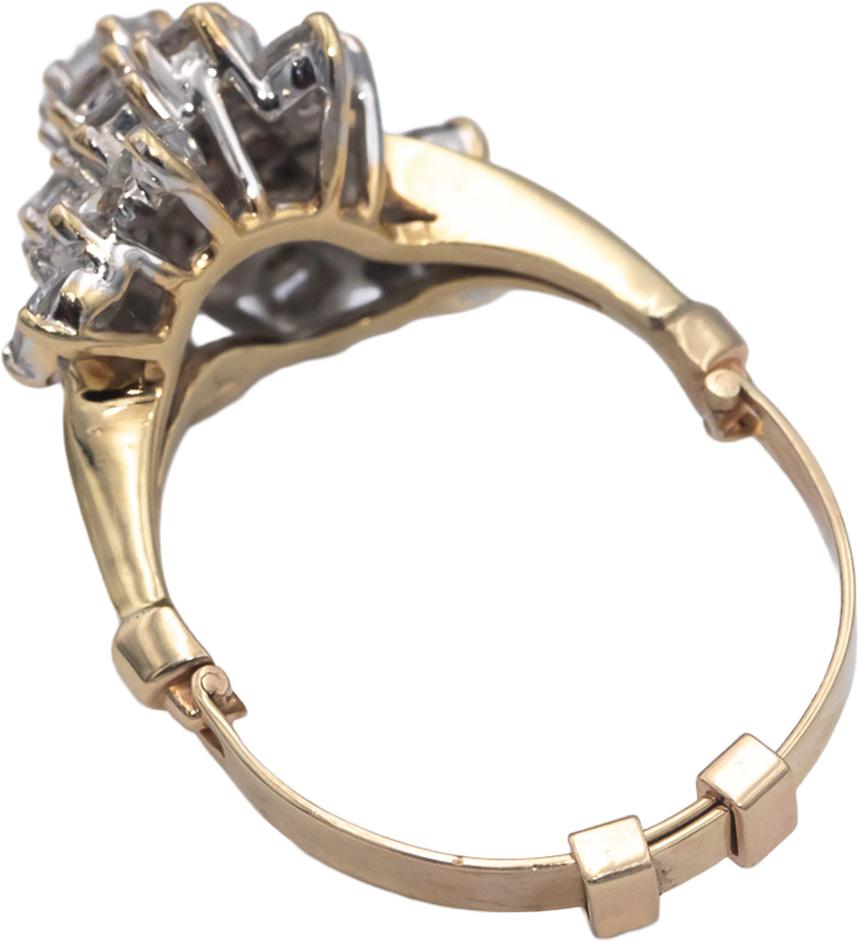 14k Yellow Gold 3.0CT Diamond Cluster Ring w/ Adjustable Shank Size 7