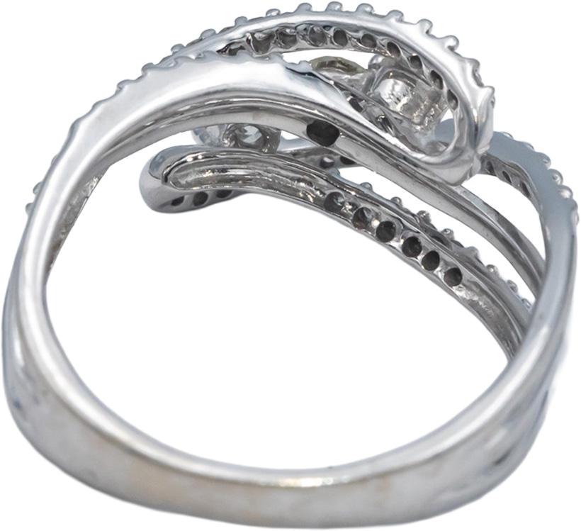 14k White Gold 0.50CT Round Cut Diamond Crossover Cocktail Ring Size 7
