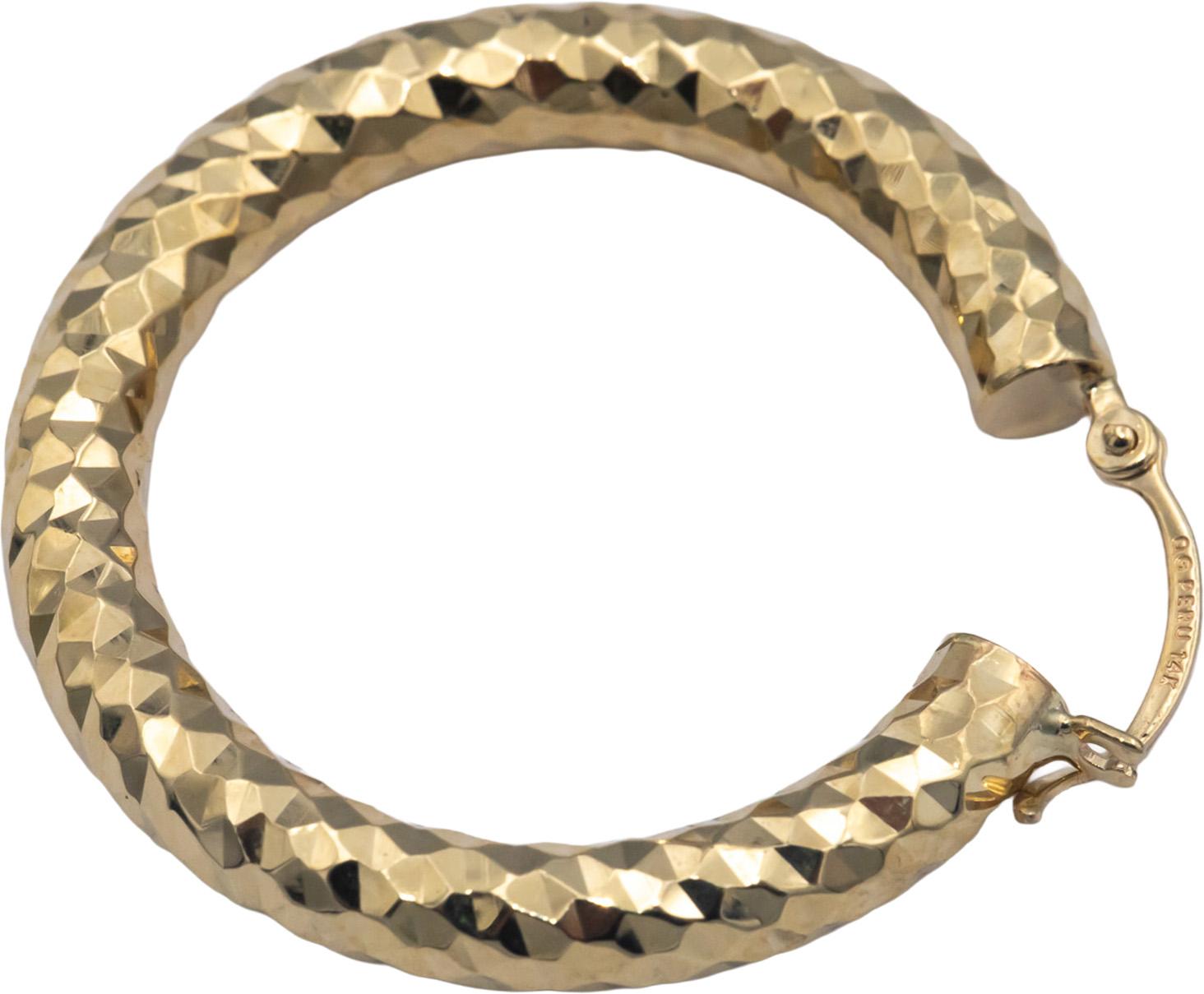 14k Yellow Gold 30.0mm Diameter Diamond Cut Textured Hoop Earrings